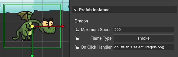 User properties in a prefab instance.