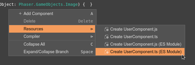 Context meno for creating the UserComponent.js file.